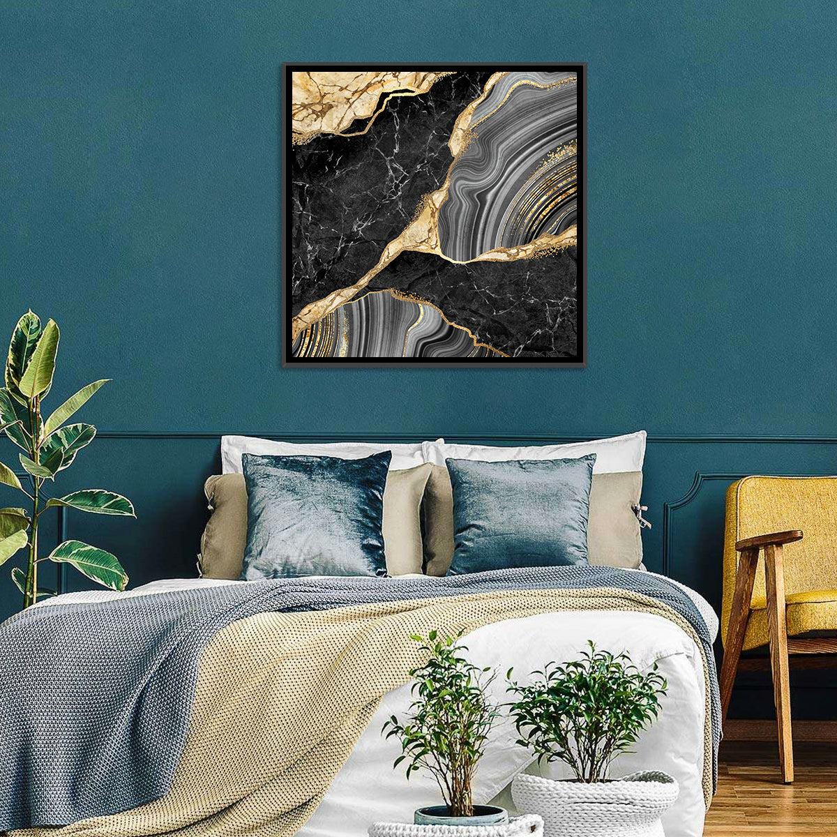 Gold River Abstract Wall Art in a room, square