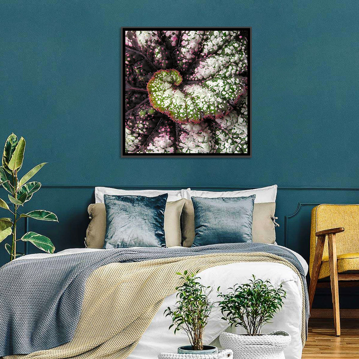 Begonia Leaf Spiral Geometry Wall Art in a room, square