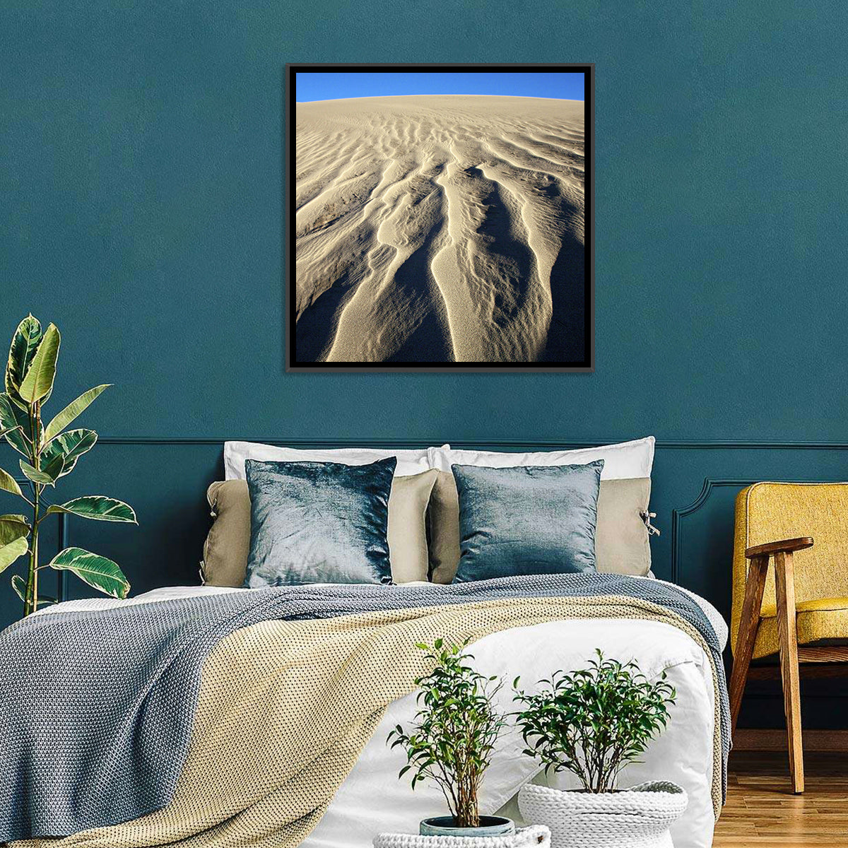 Endless Rippled Sand Dunes Wall Art in a room, square