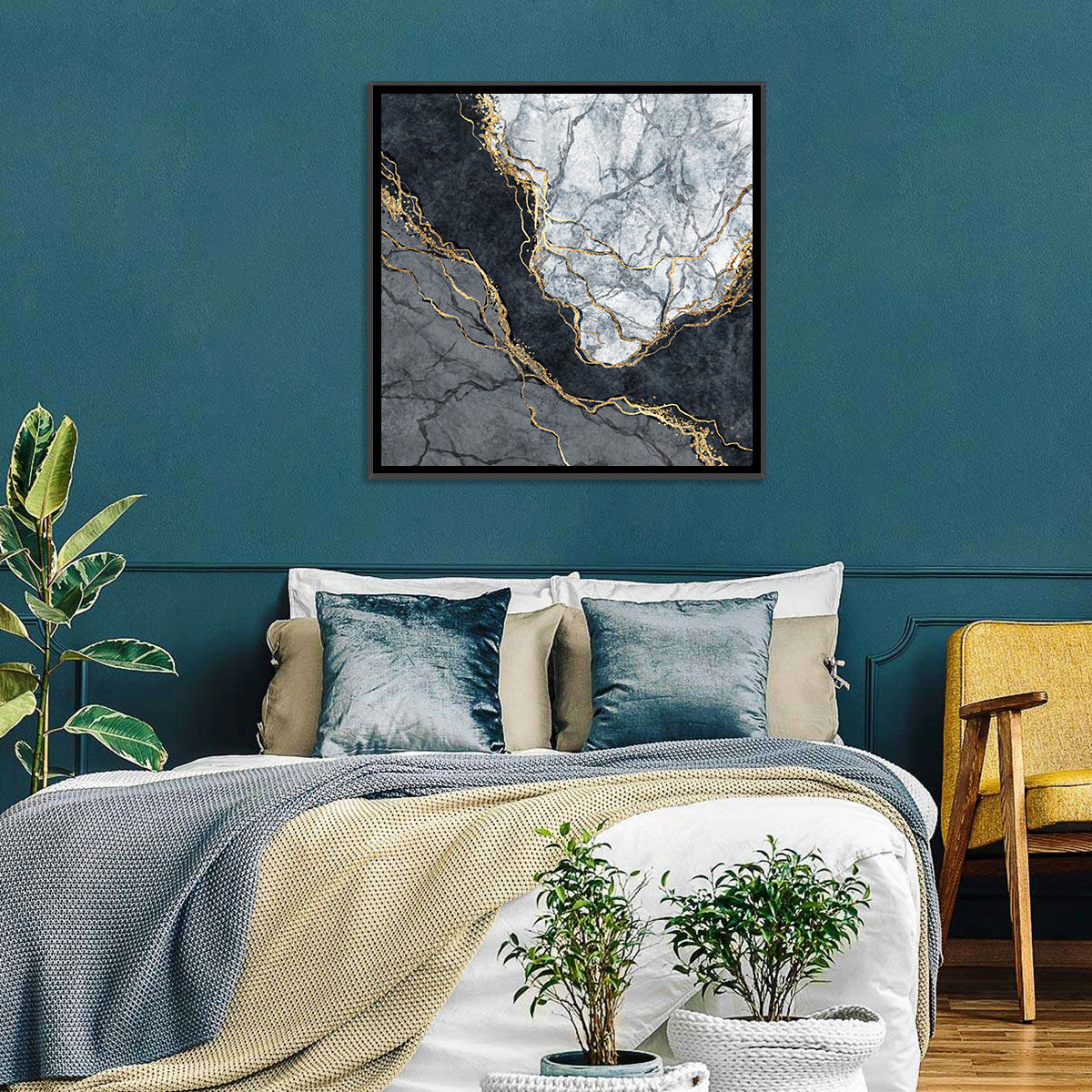 Black Stream Golden Veins Abstract Wall Art
