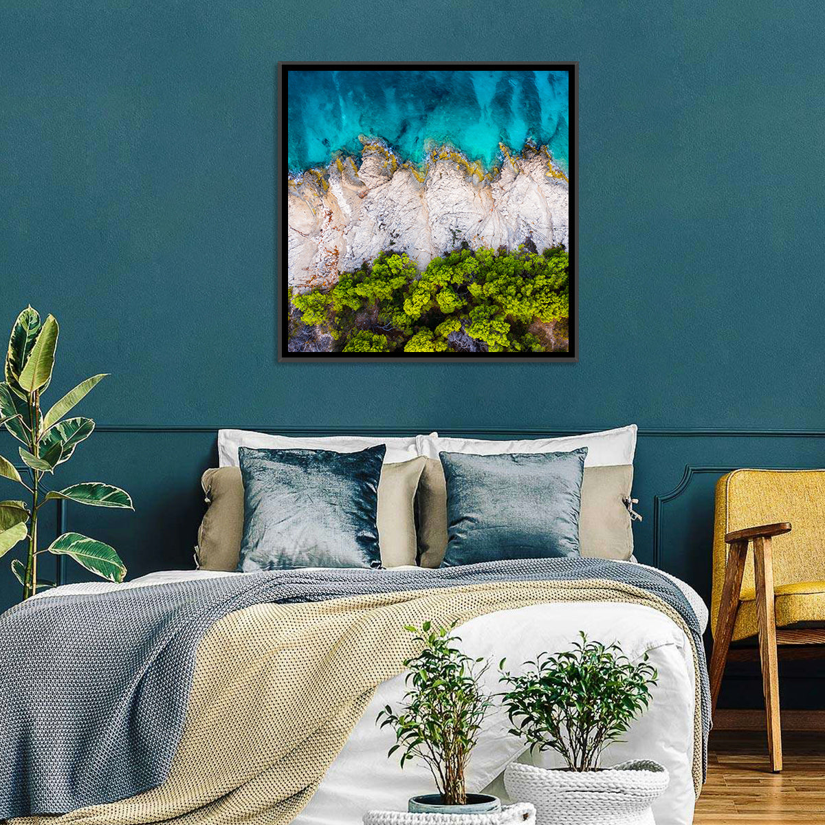 Croatian Coastscape Wall Art in a room, square