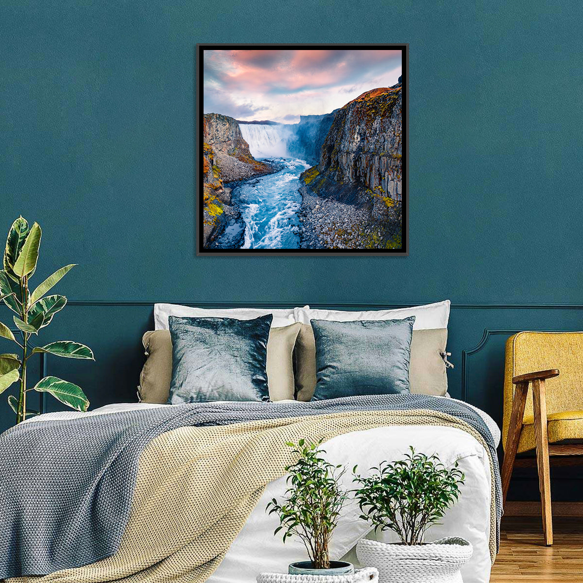 Dettifoss Waterfall Wall Art in a room, square