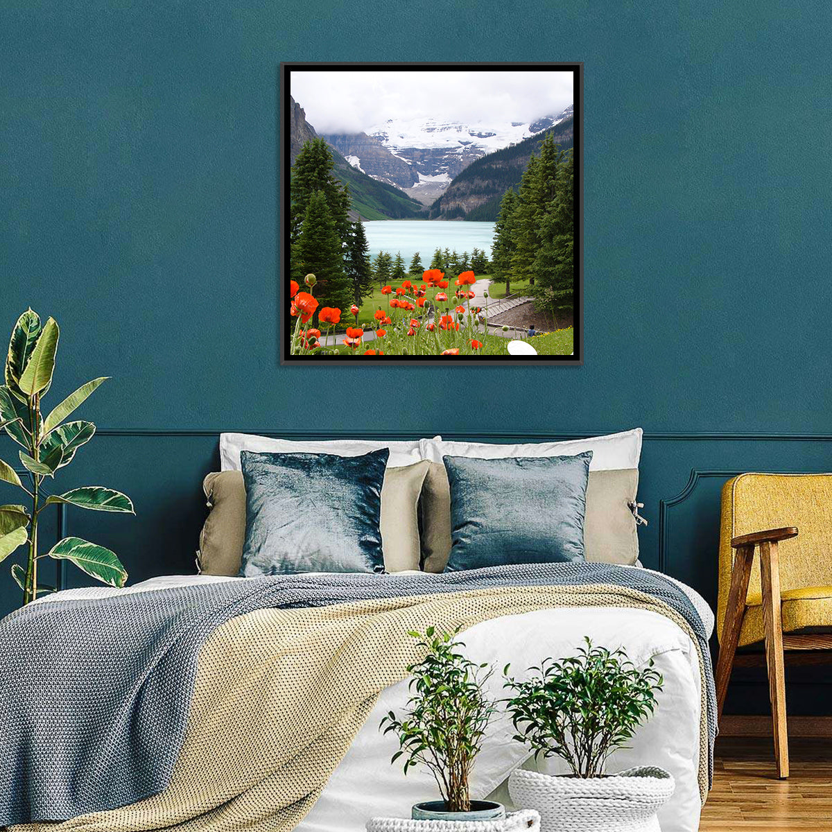 Lake Louise Poppies Wall Art in a room, square