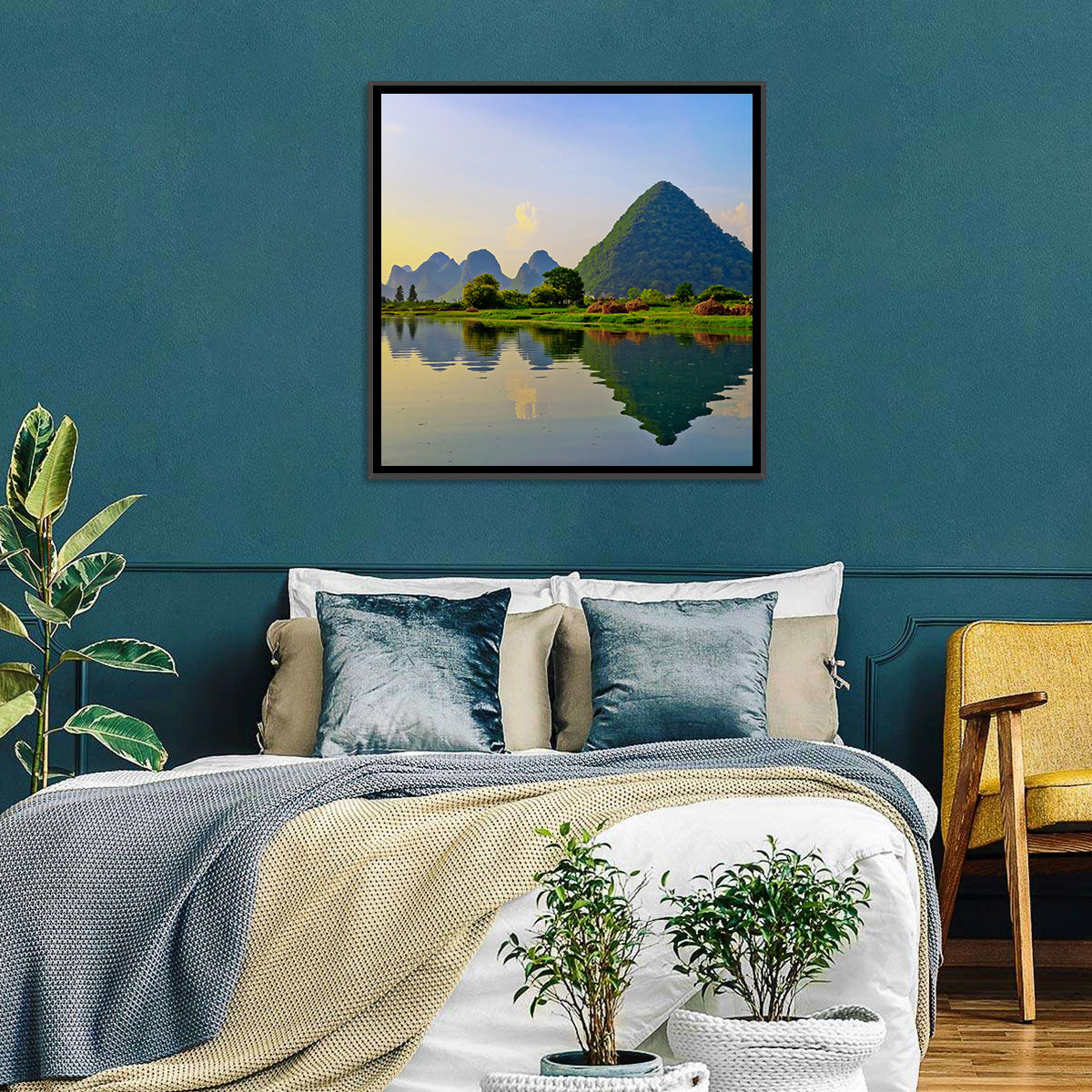 Yangshuo Reflection on Li River Wall Art in a room, square