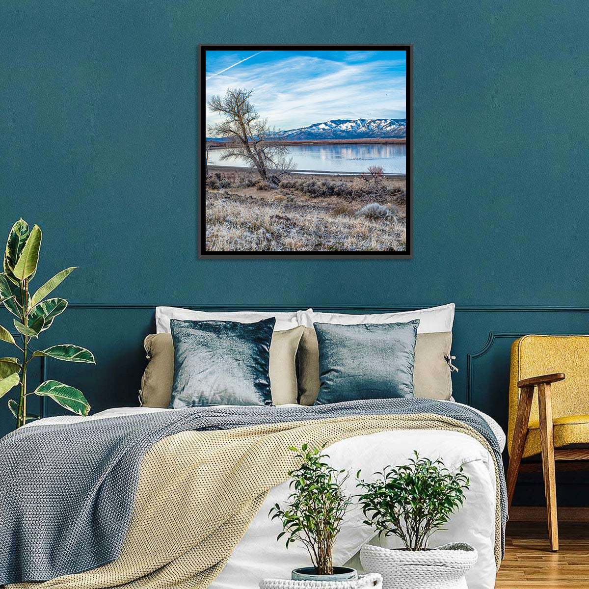 Winter Washoe Lake Morning Wall Art in a room, square