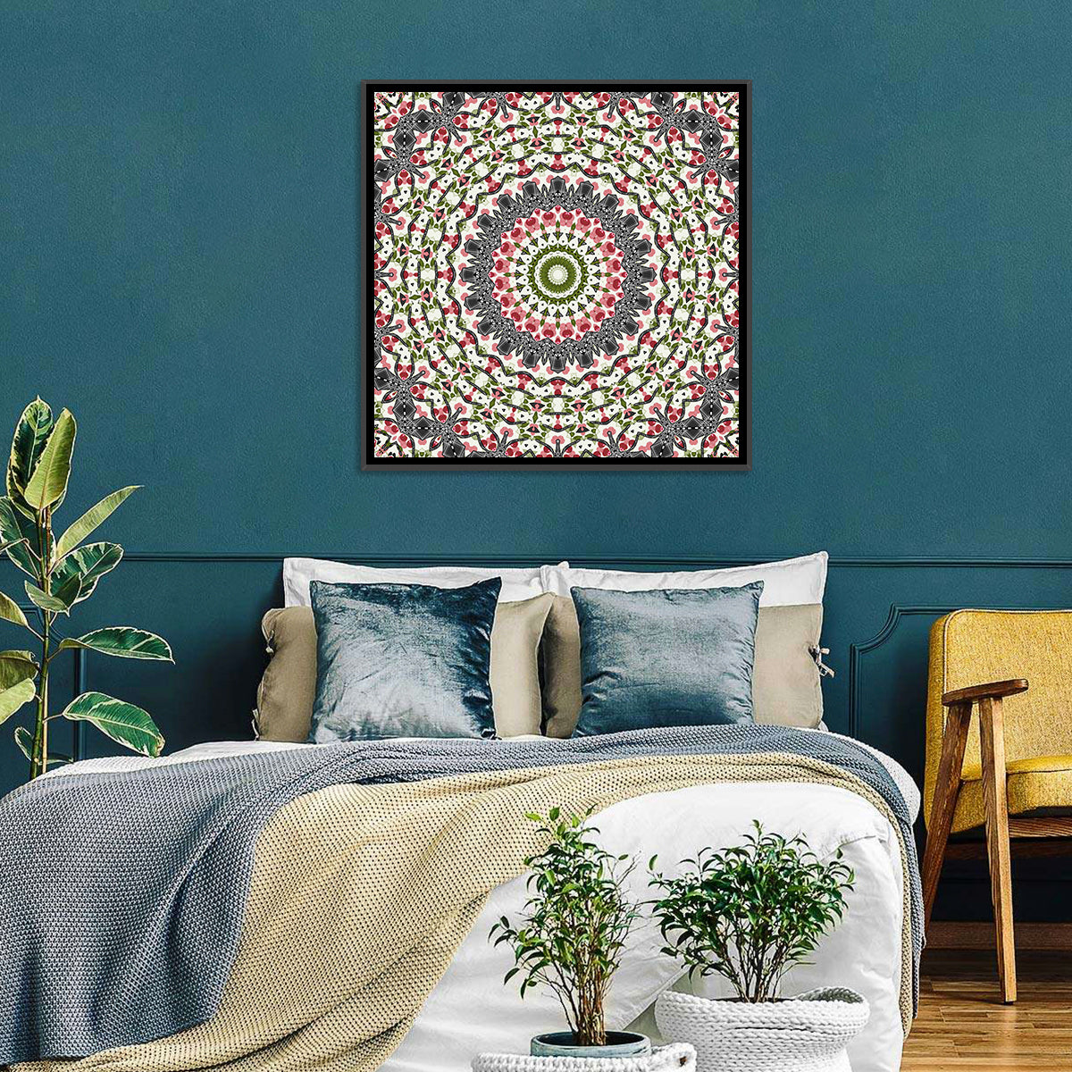 Cherry Mosaic Mandala Wall Art in a room, square