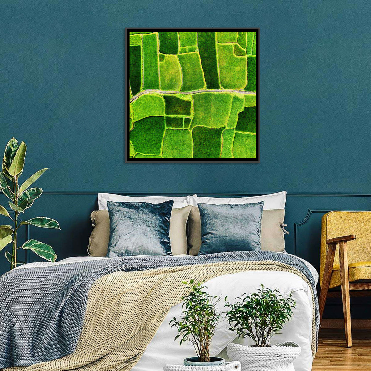 Verdant Rice Terrace Grid Wall Art in a room, square