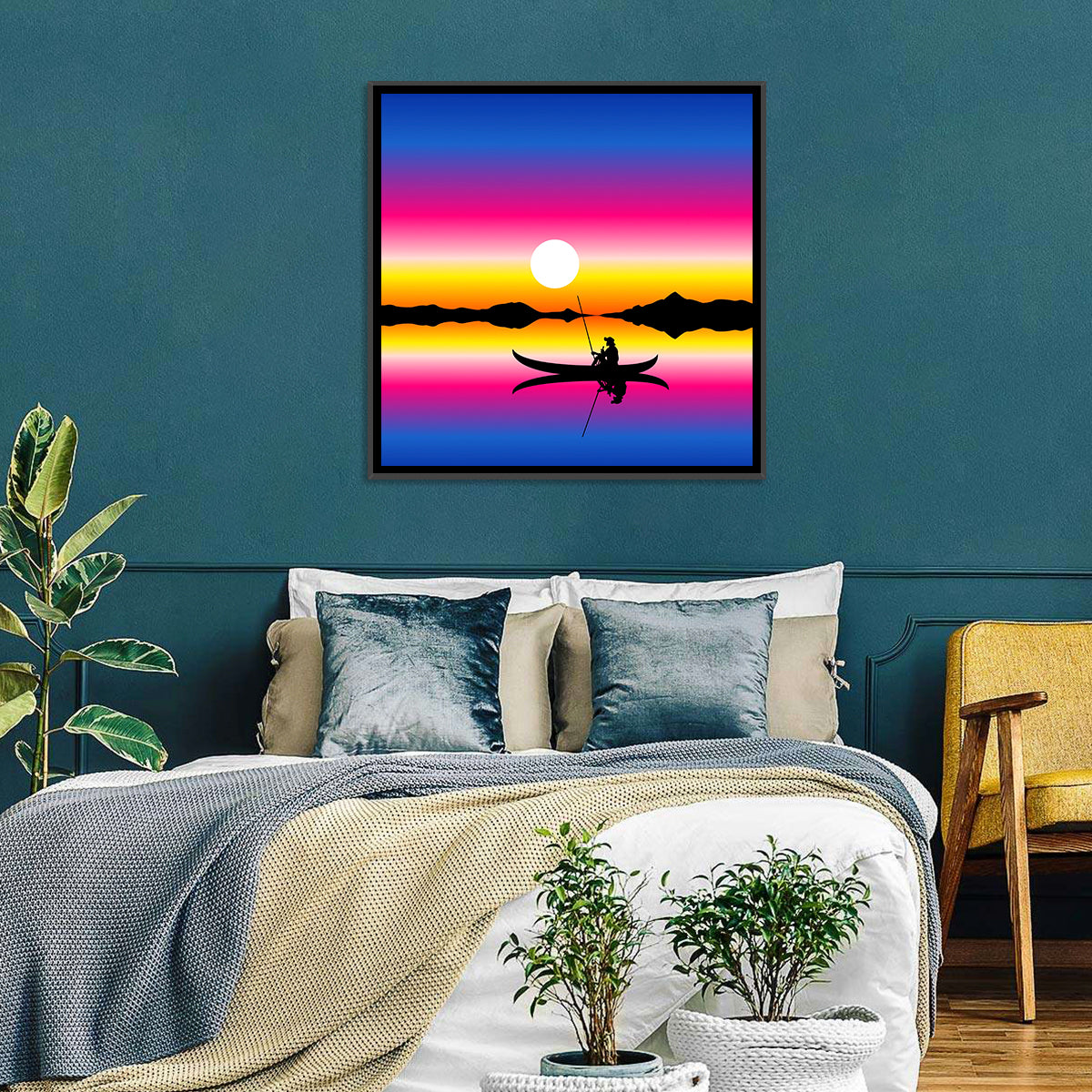 Fisherman Silhouette at Sunset Wall Art