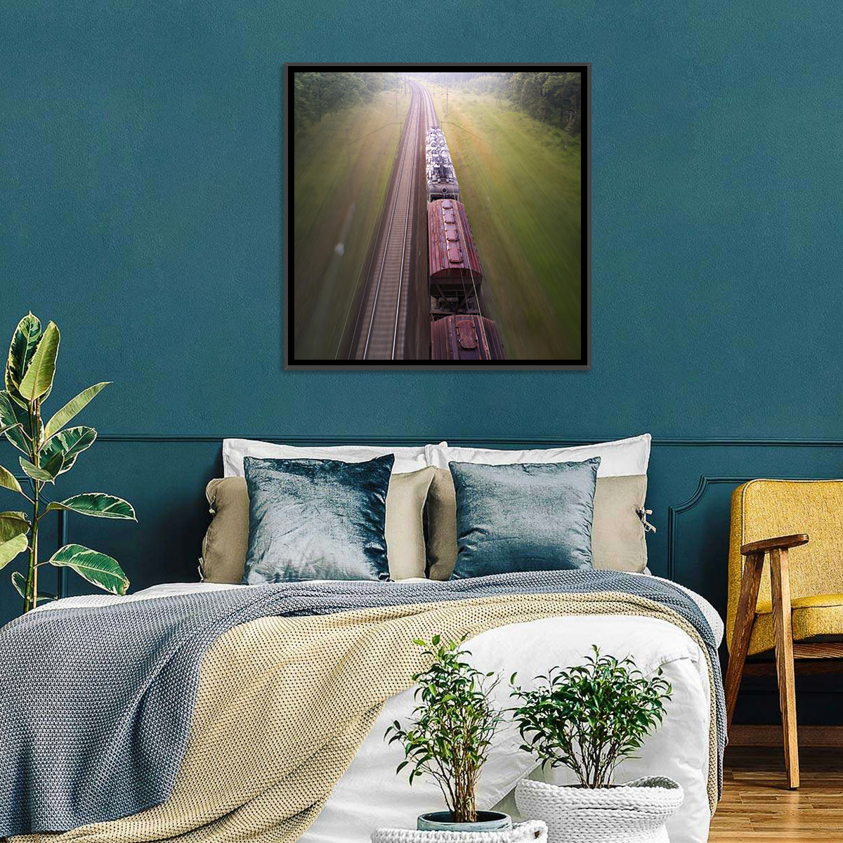 Freight Train Through Forest Wall Art