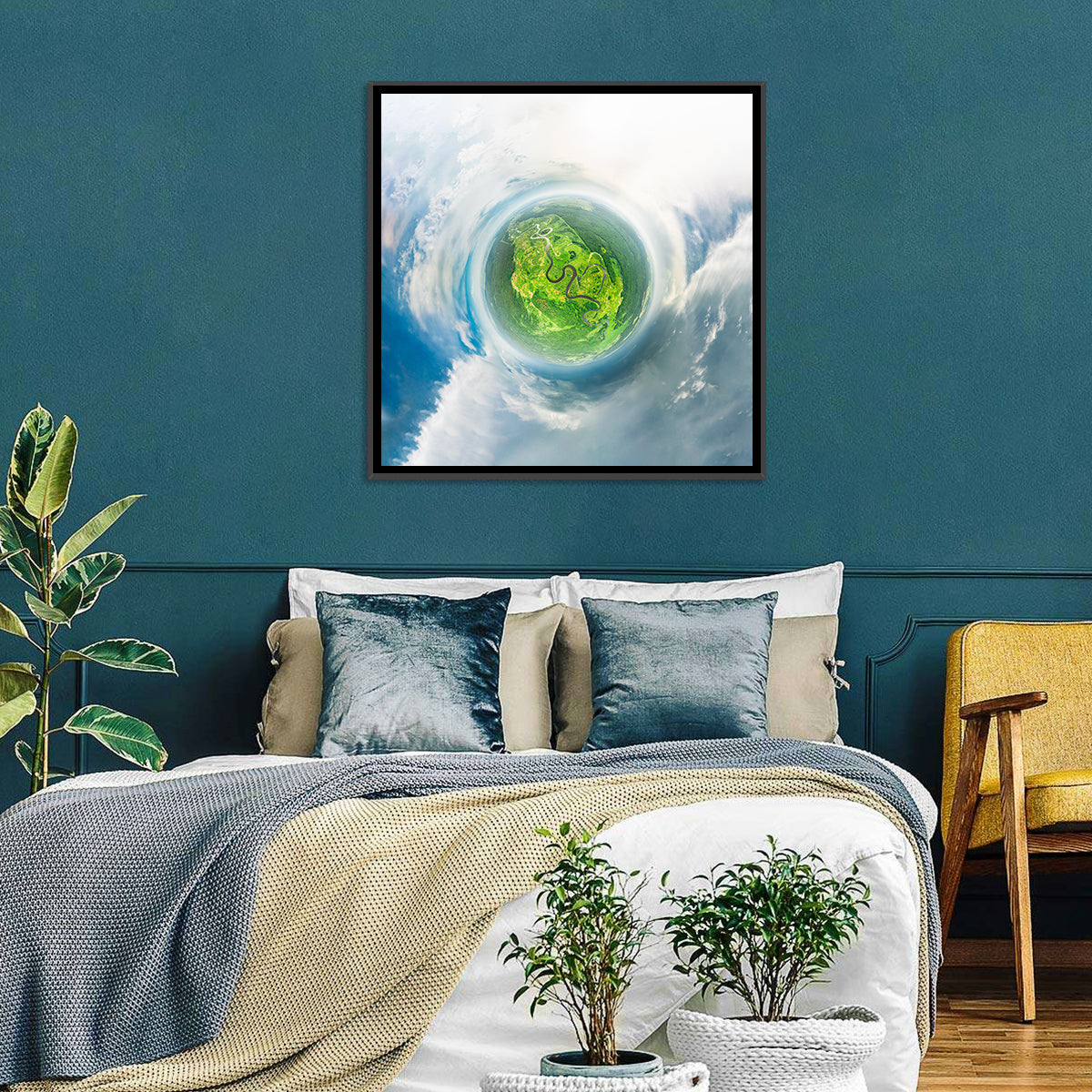 Spherical Forest from Space Wall Art in a room, square