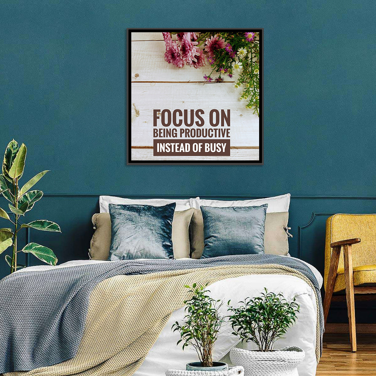 Focus on Being Productive Instead of Busy Wall Art in a room, square