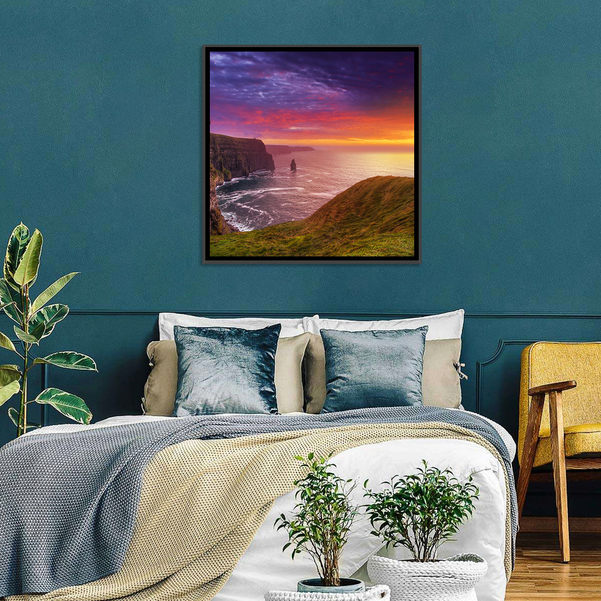 Cliffs of Moher Sea Stack at Sunset Wall Art in a room, square