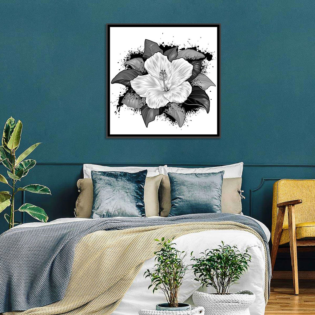 Ink Splatter Hibiscus Illustration Wall Art