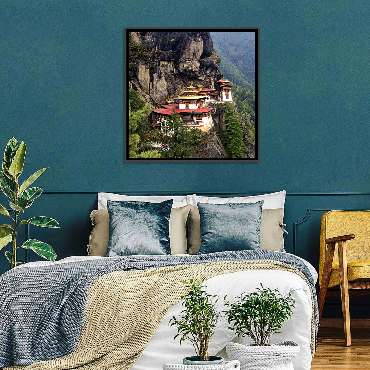 Tiger's Nest Monastery, Paro Bhutan Wall Art in a room, square