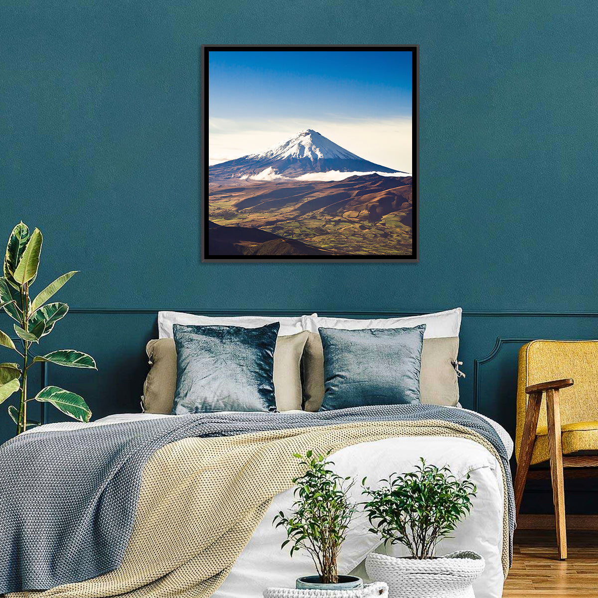Cotopaxi Volcano Landscape Wall Art in a room, square