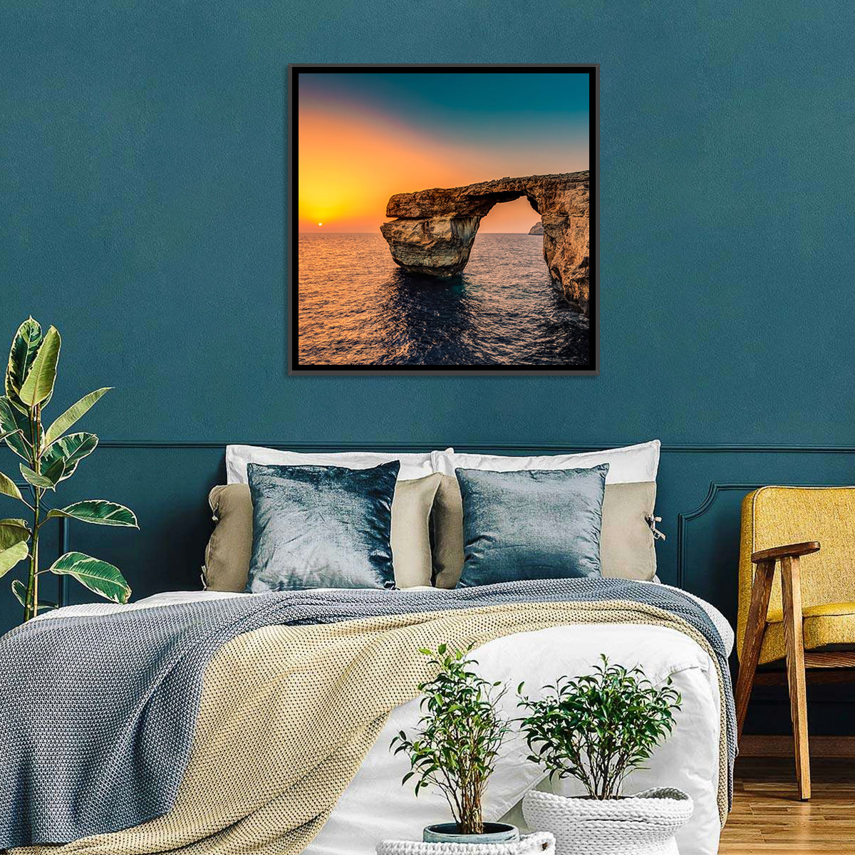 Azure Window Sunset, Dwejra Wall Art in a room, square