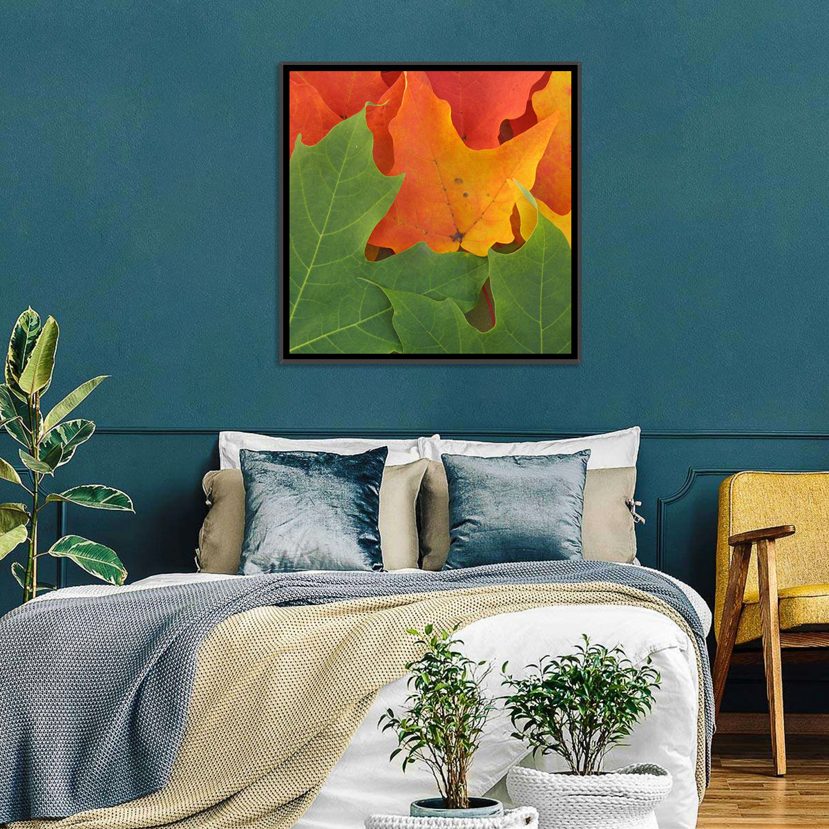 Autumn Maple Leaves Wall Art in a room, square