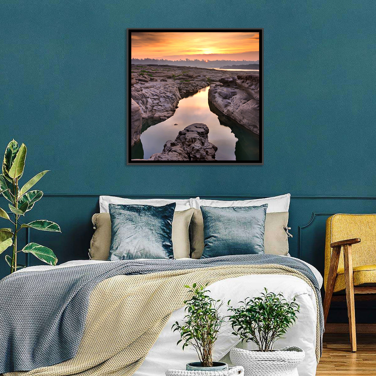 Sam Phan Bok Sunrise River Canyon Wall Art in a room, square