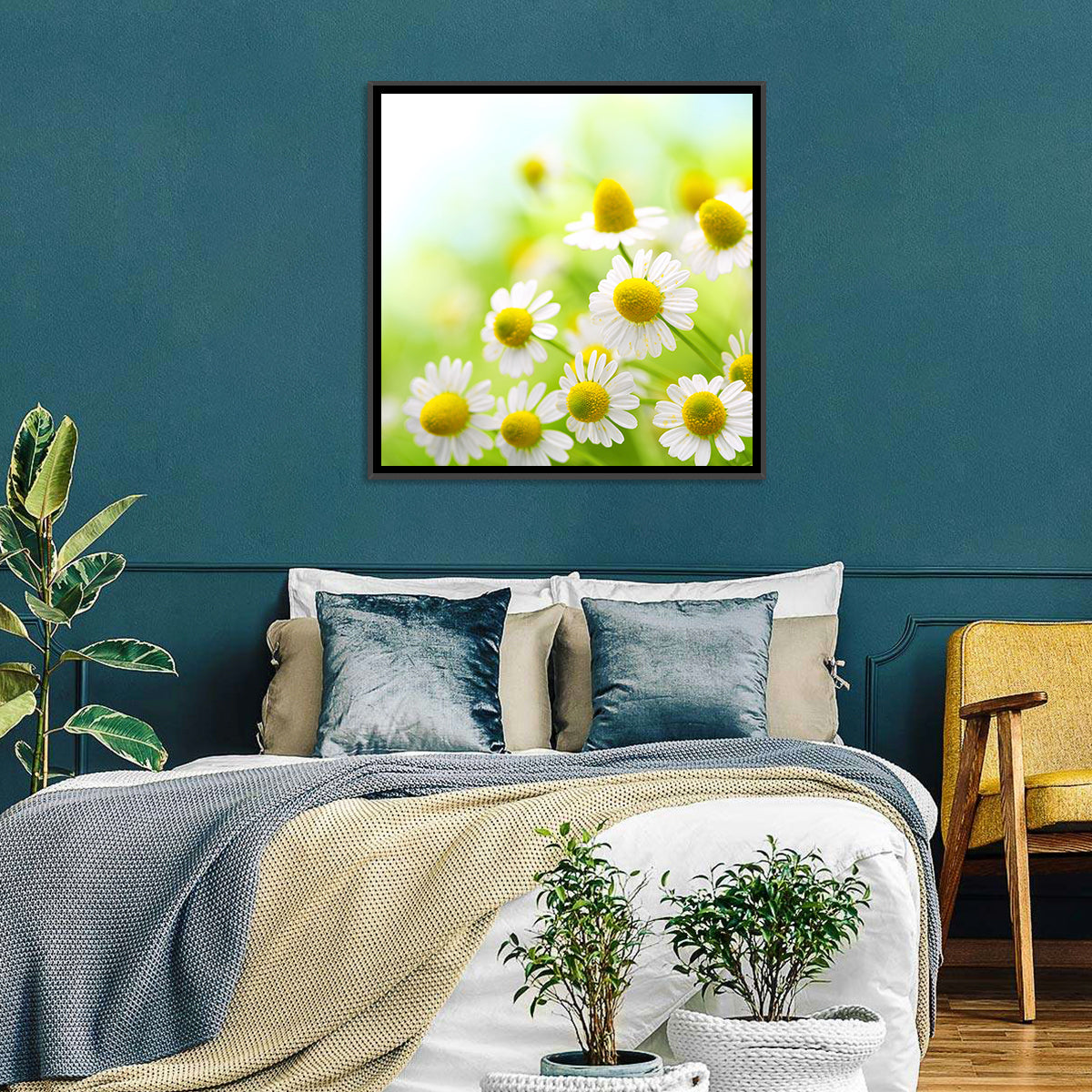 Chamomile Close-up Wall Art in a room, square