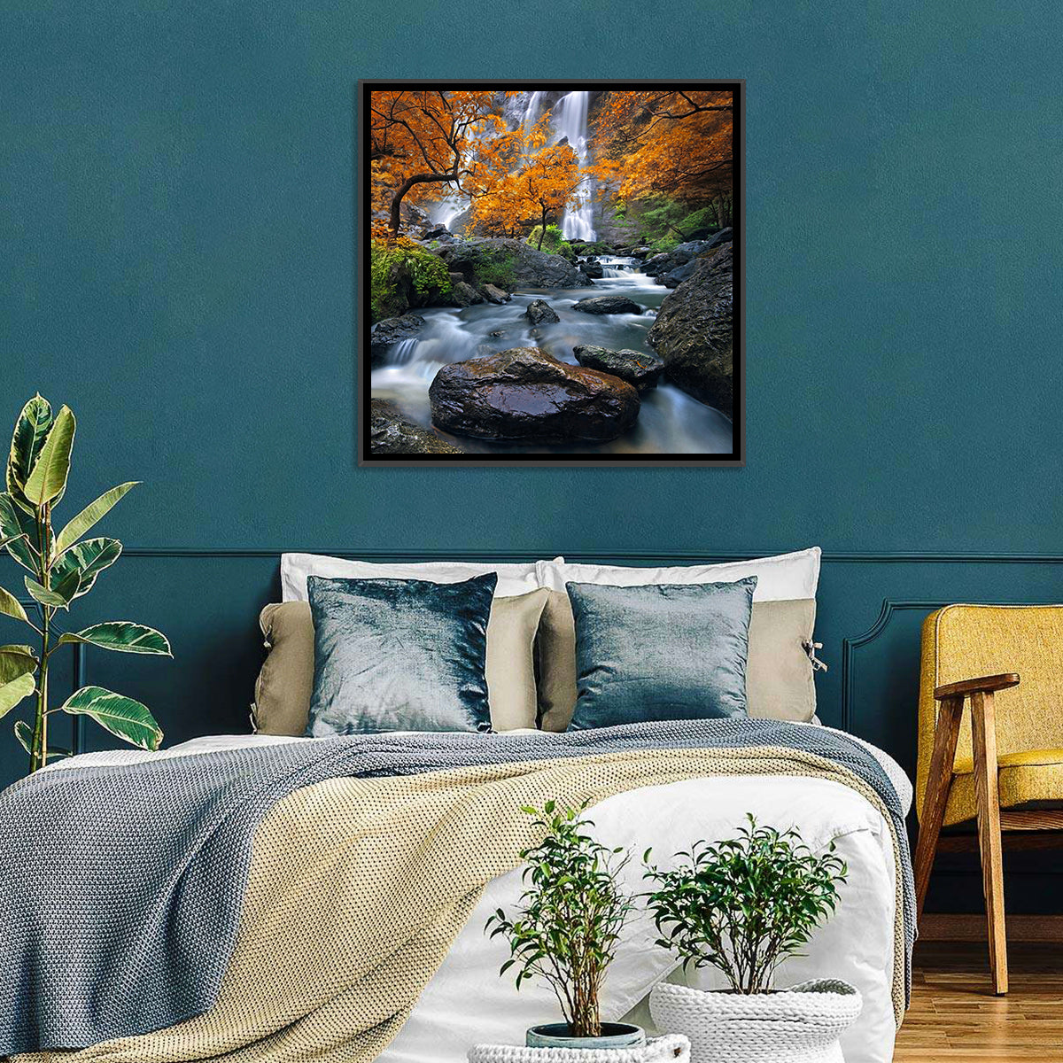 Konglan Autumn Waterfall Wall Art in a room, square