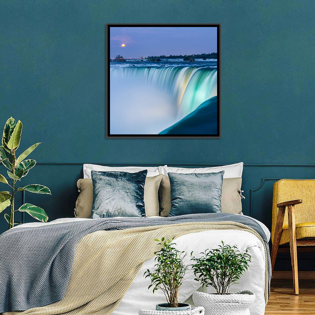 Horseshoe Falls by Moonlight Wall Art in a room, square