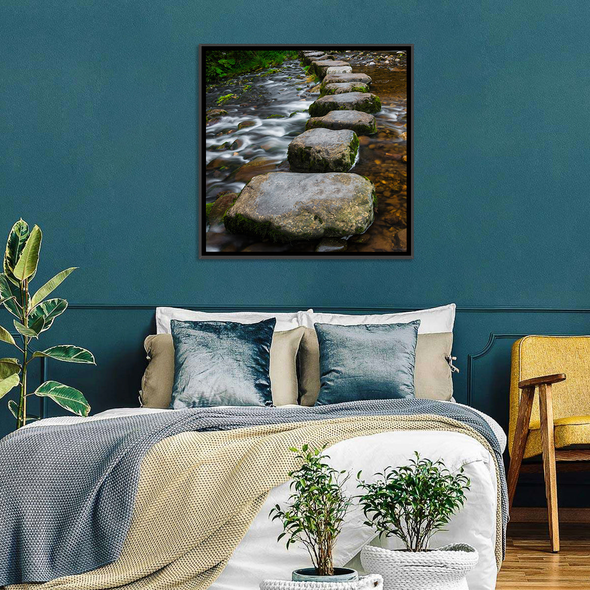 Mossy Stepping Stones Over Stream Wall Art