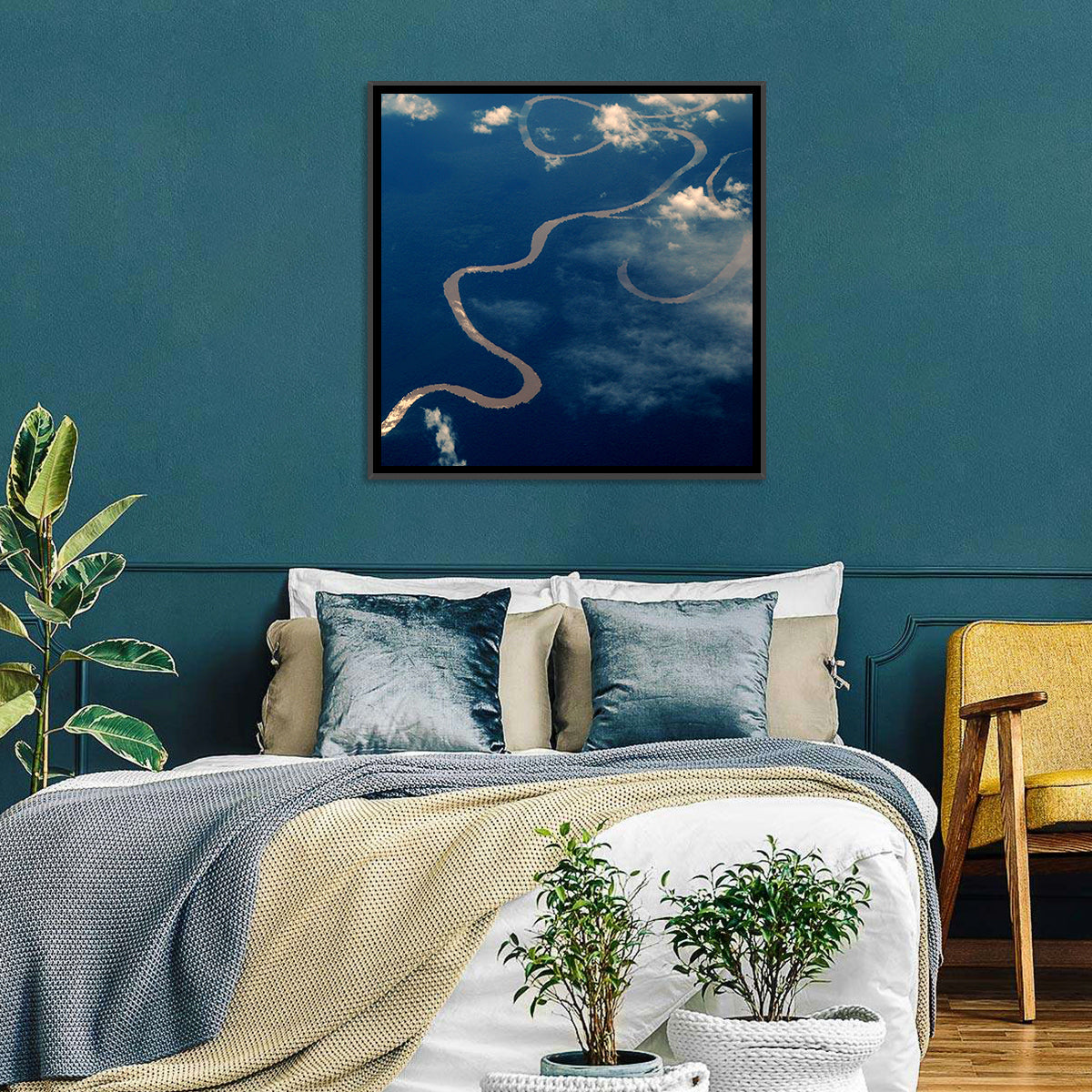Sunlit Meander of the Amazon River Wall Art in a room, square