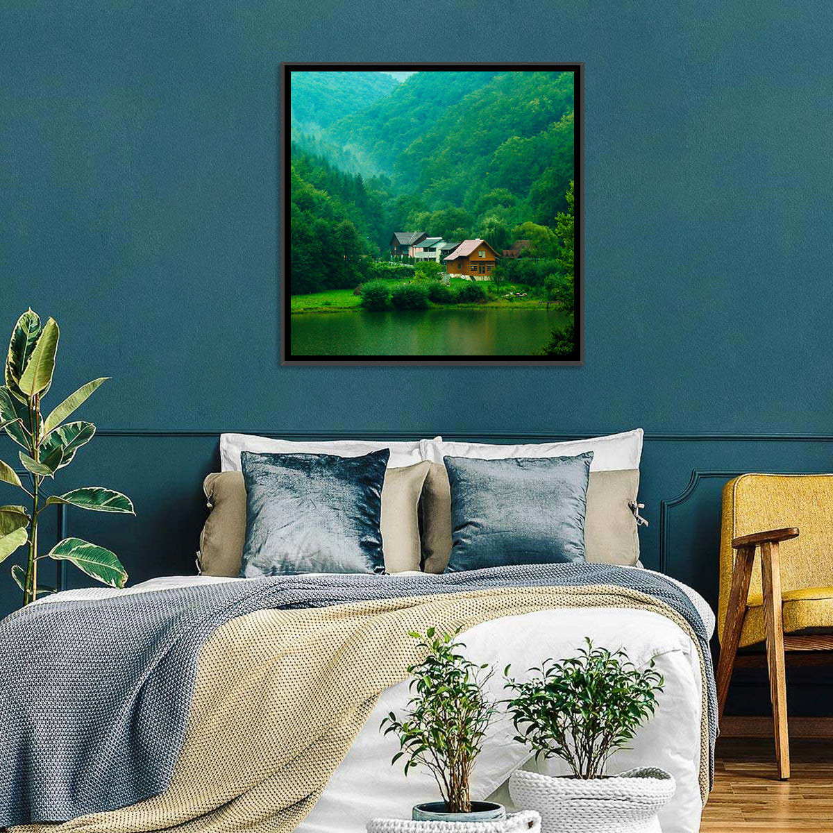 Mist Over Lake Tarnita Wall Art in a room, square