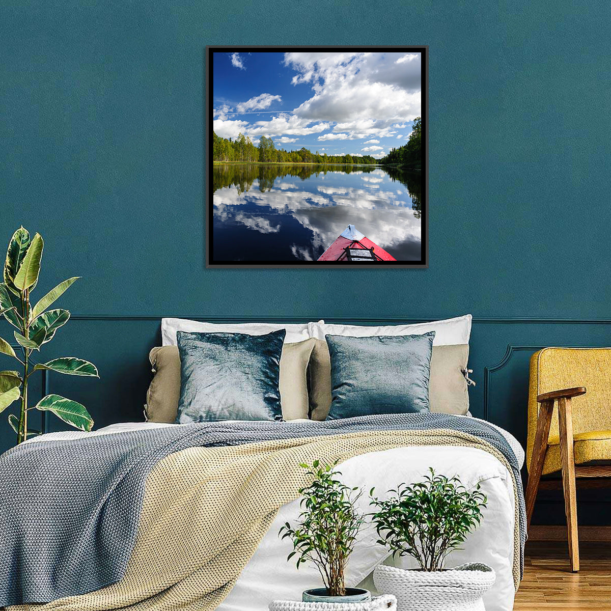 Karelia Kayak Reflection Wall Art in a room, square