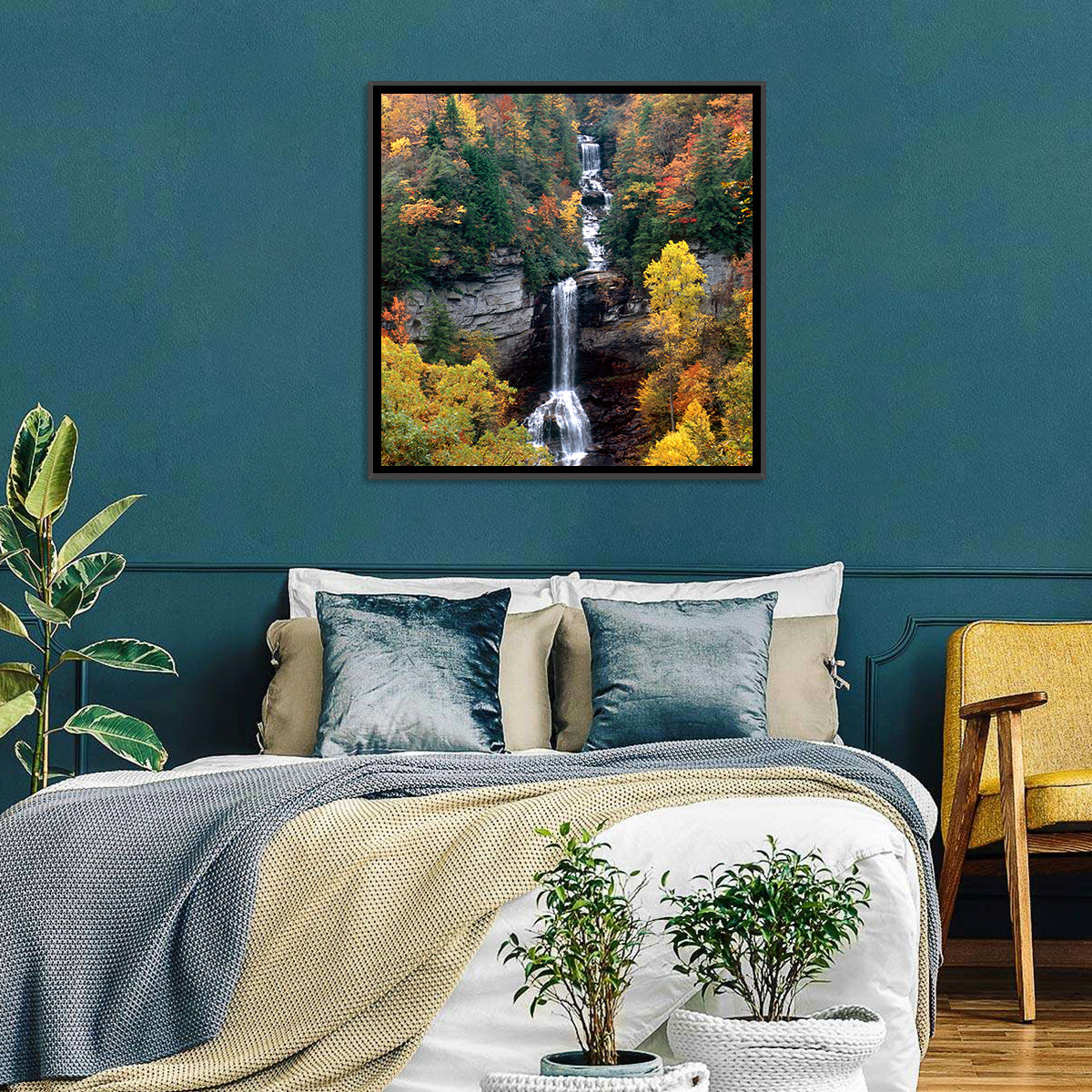 Raven Cliff Waterfall Wall Art in a room, square