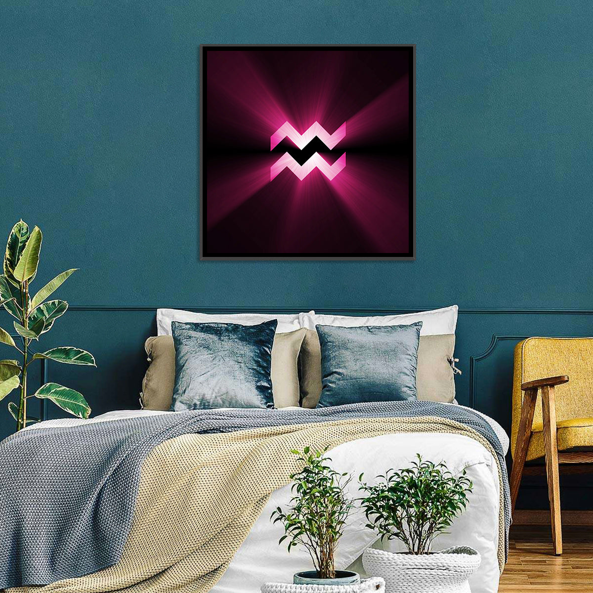 Magenta Aquarius Symbol Wall Art