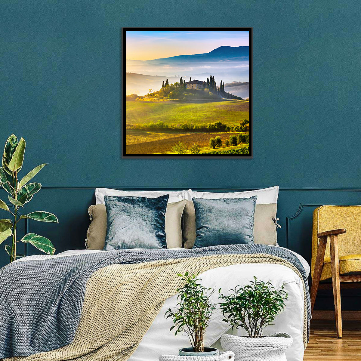 Tuscan Morning Landscape Wall Art in a room, square