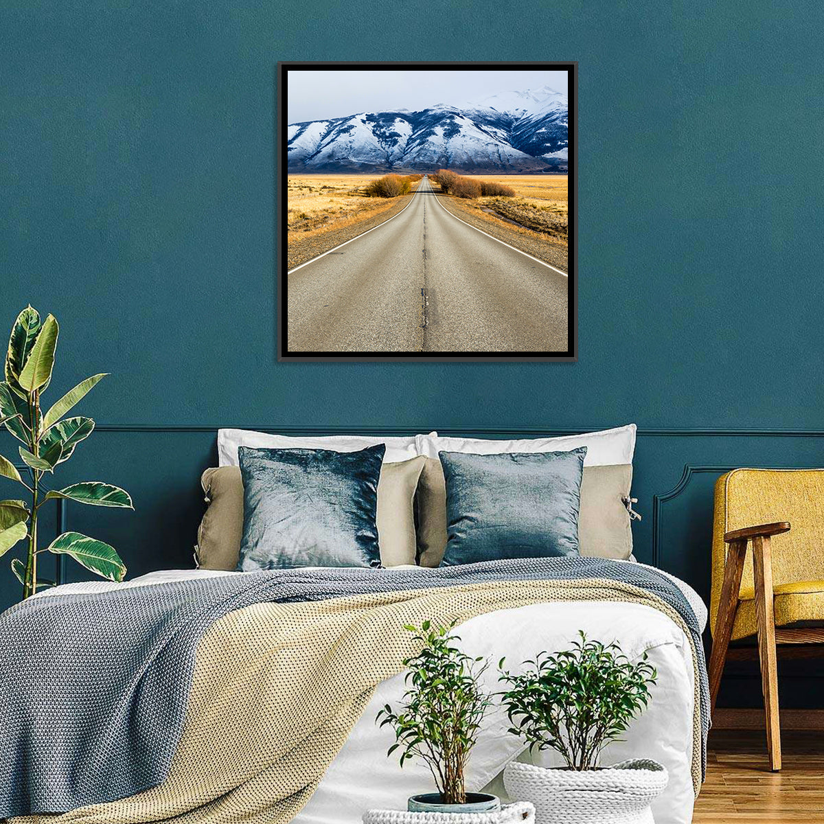 El Calafate Road with Snow Peaks Wall Art in a room, square