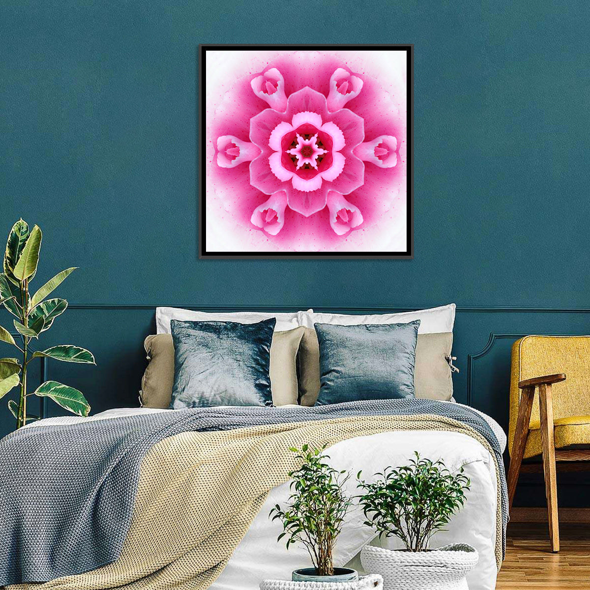 Pink Carnation Kaleidoscope Mandala Wall Art