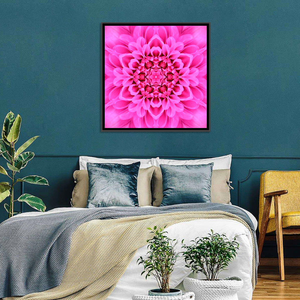 Kaleidoscopic Chrysanthemum Mandala in Magenta Wall Art