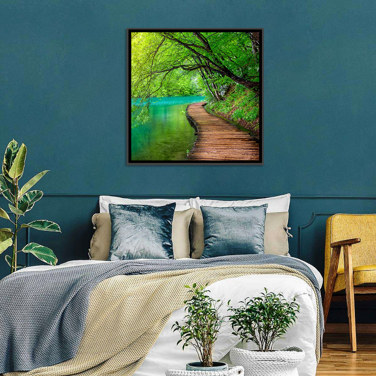 Plitvice Lakes Boardwalk Wall Art in a room, square