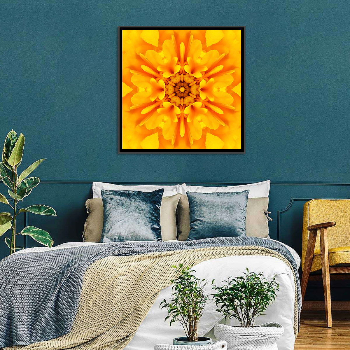 Golden Dahlia Mandala Wall Art