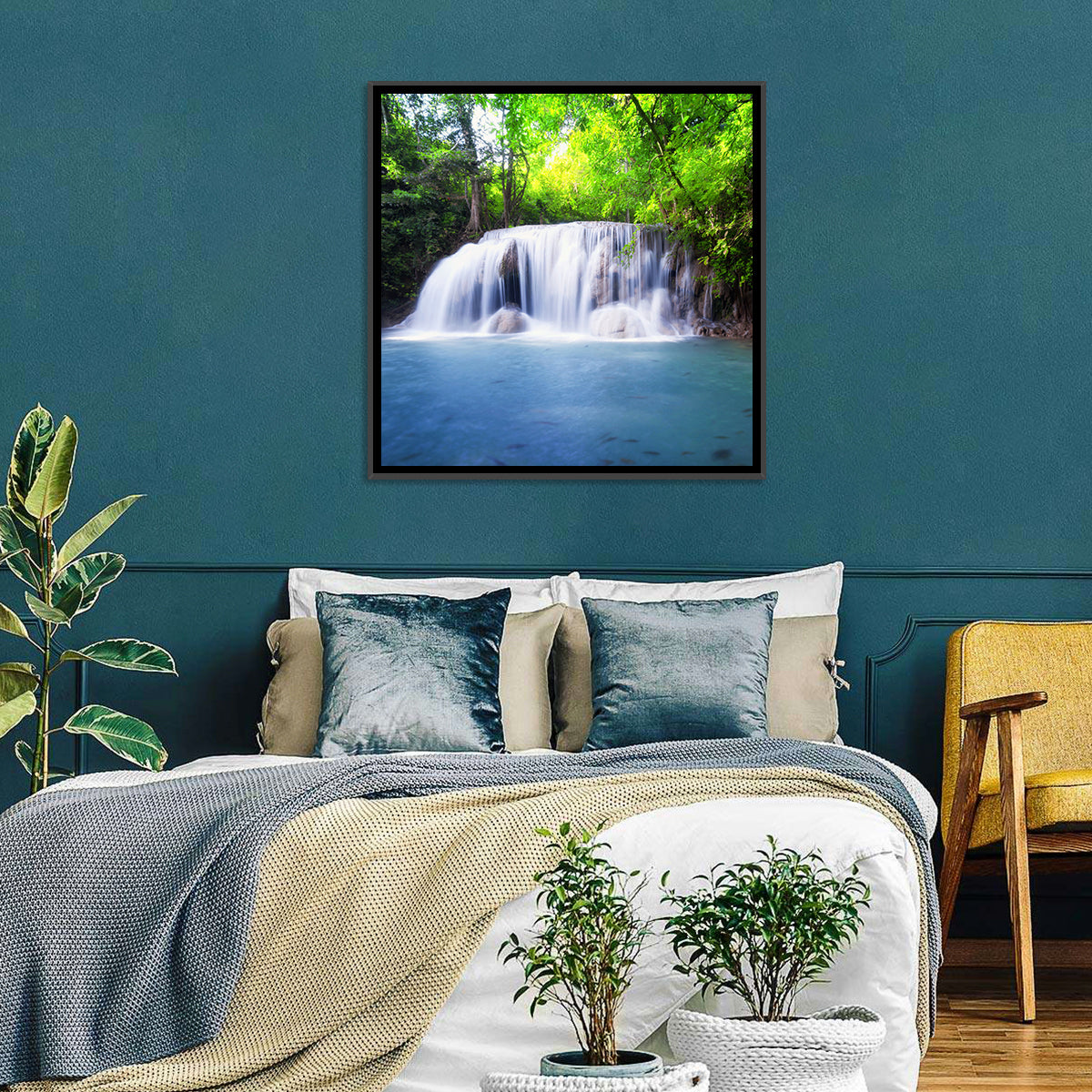 Erawan Waterfall Emerald Pool Wall Art in a room, square