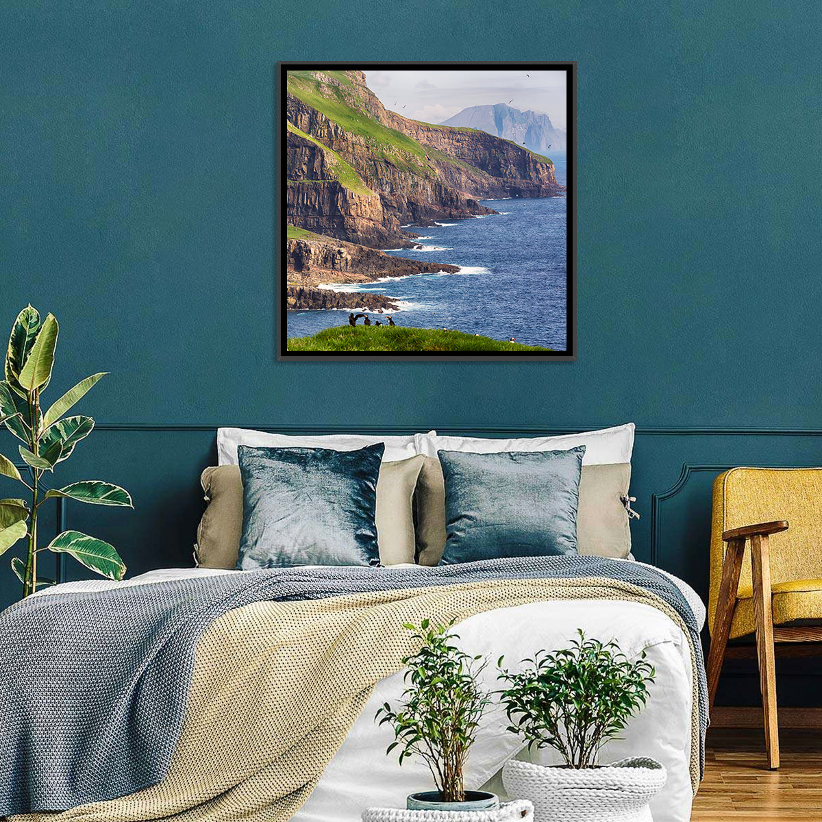 Mykines Cliffs, Faroe Islands Wall Art in a room, square