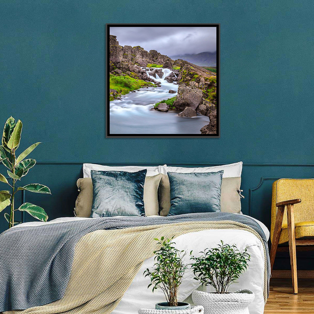Öxarárfoss Stream, Þingvellir Wall Art in a room, square