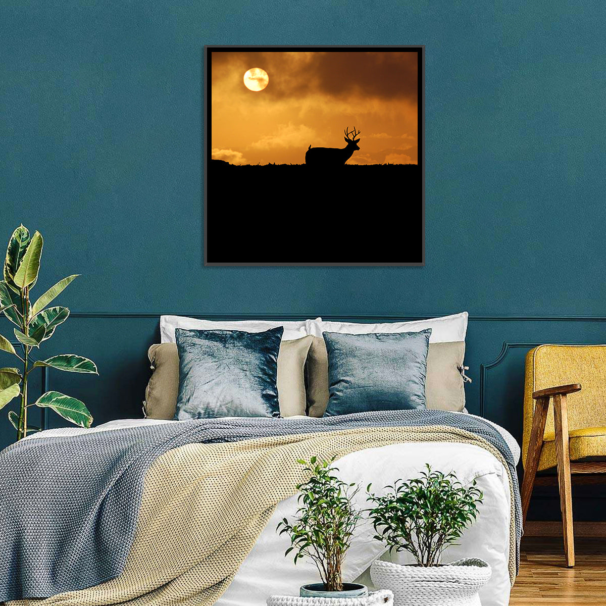 Deer at Sunset Wall Art in a room, square