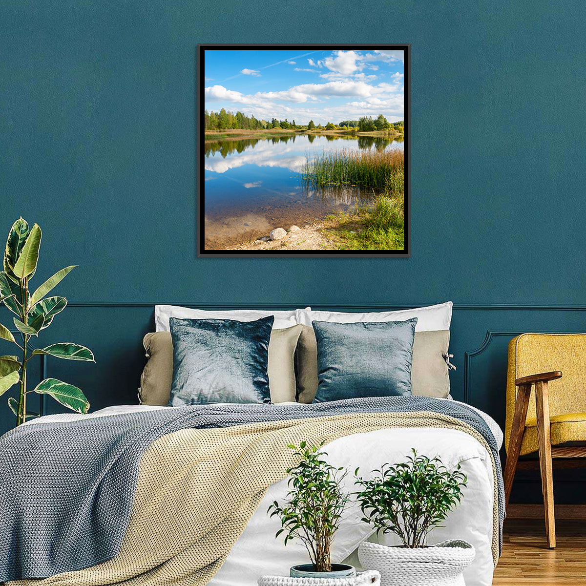 Paunkula Lake Reflections Wall Art in a room, square