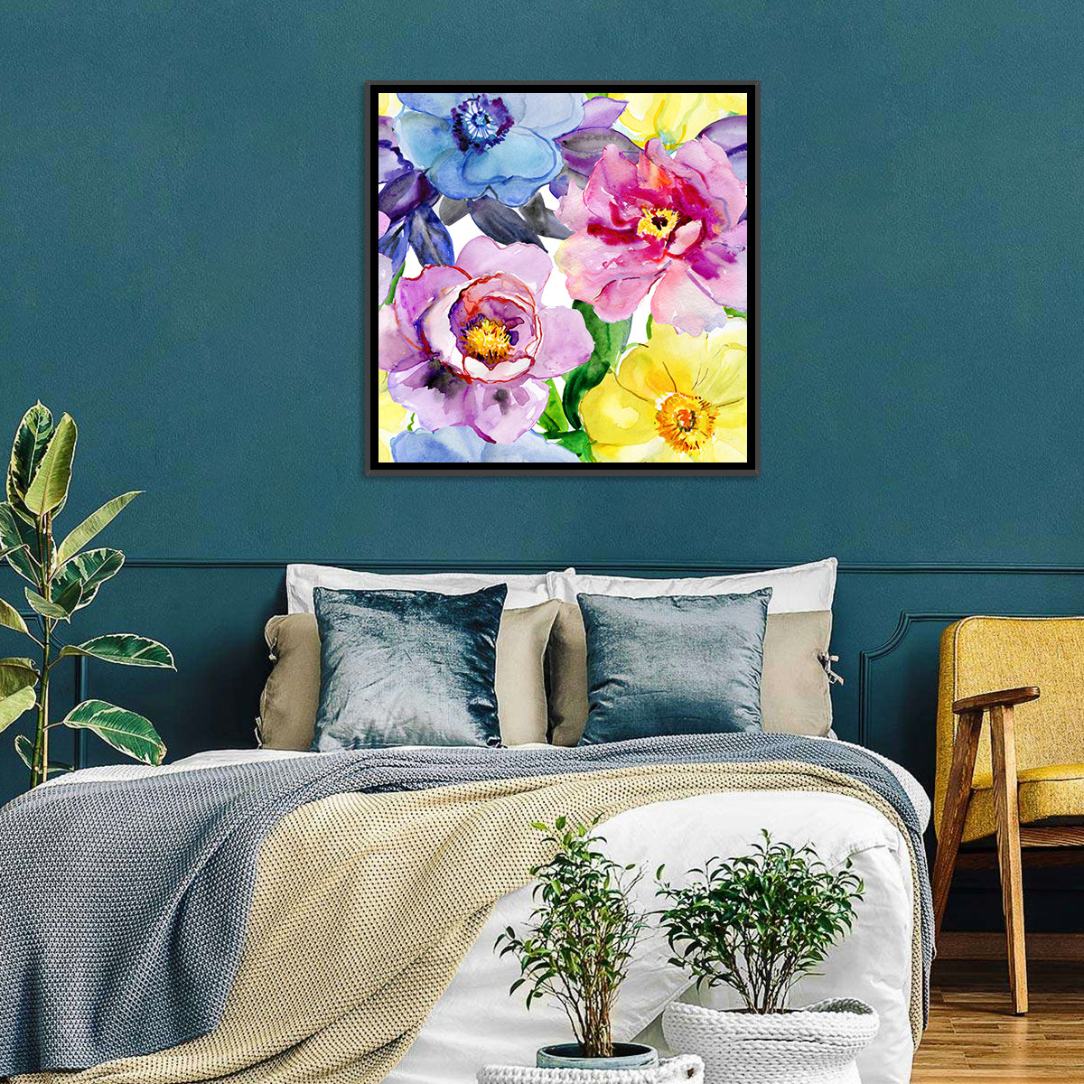 Vibrant Watercolor Floral Arrangement Wall Art