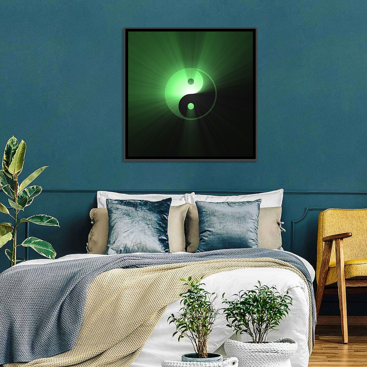 Green Glowing Yin Yang Wall Art