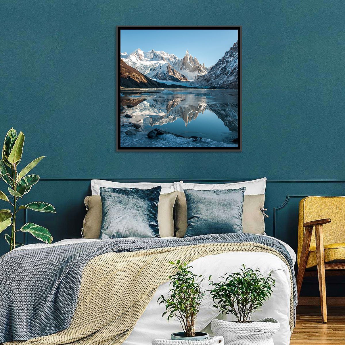 Cerro Torre Reflection, Laguna Torre Wall Art in a room, square
