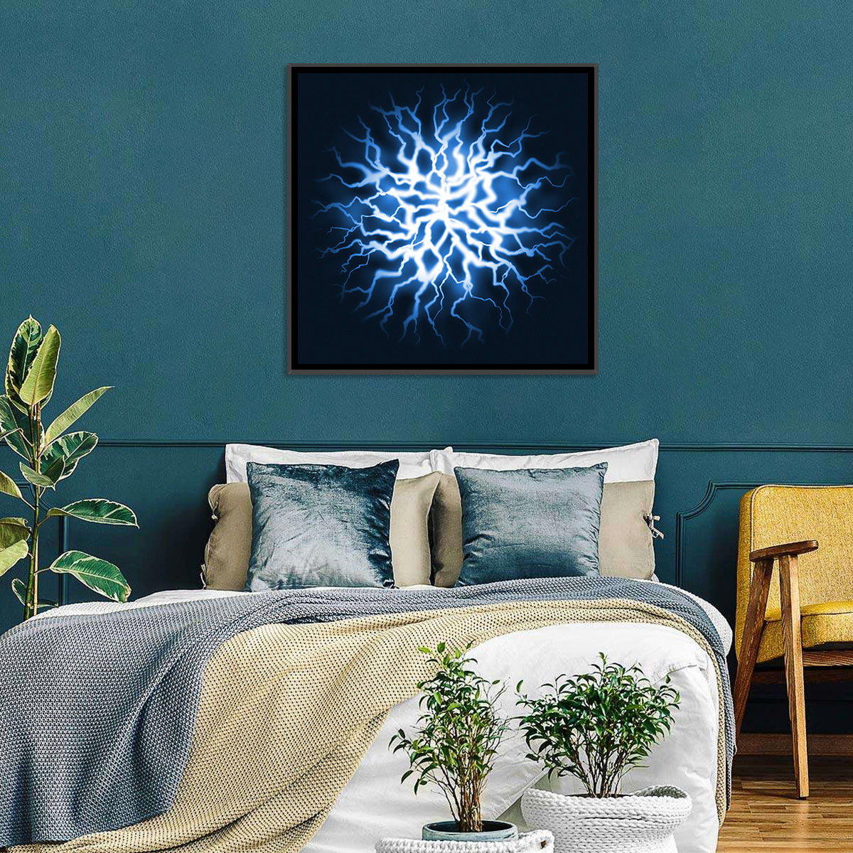 Thunder Burst Abstract Wall Art in a room, square