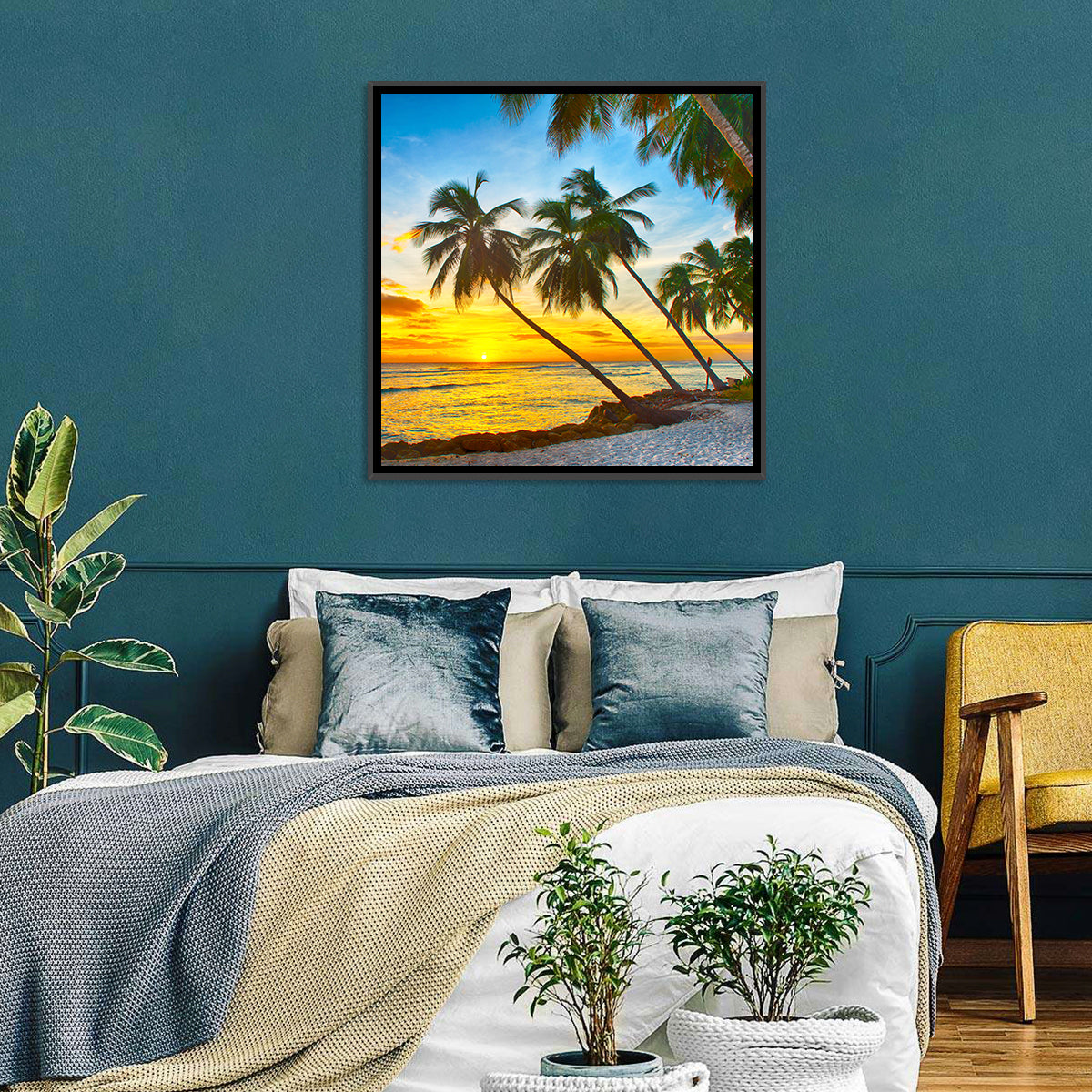 Palm Island Sunset Wall Art in a room, square