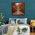 Autumn Park Path with Vintage Lampposts Wall Art