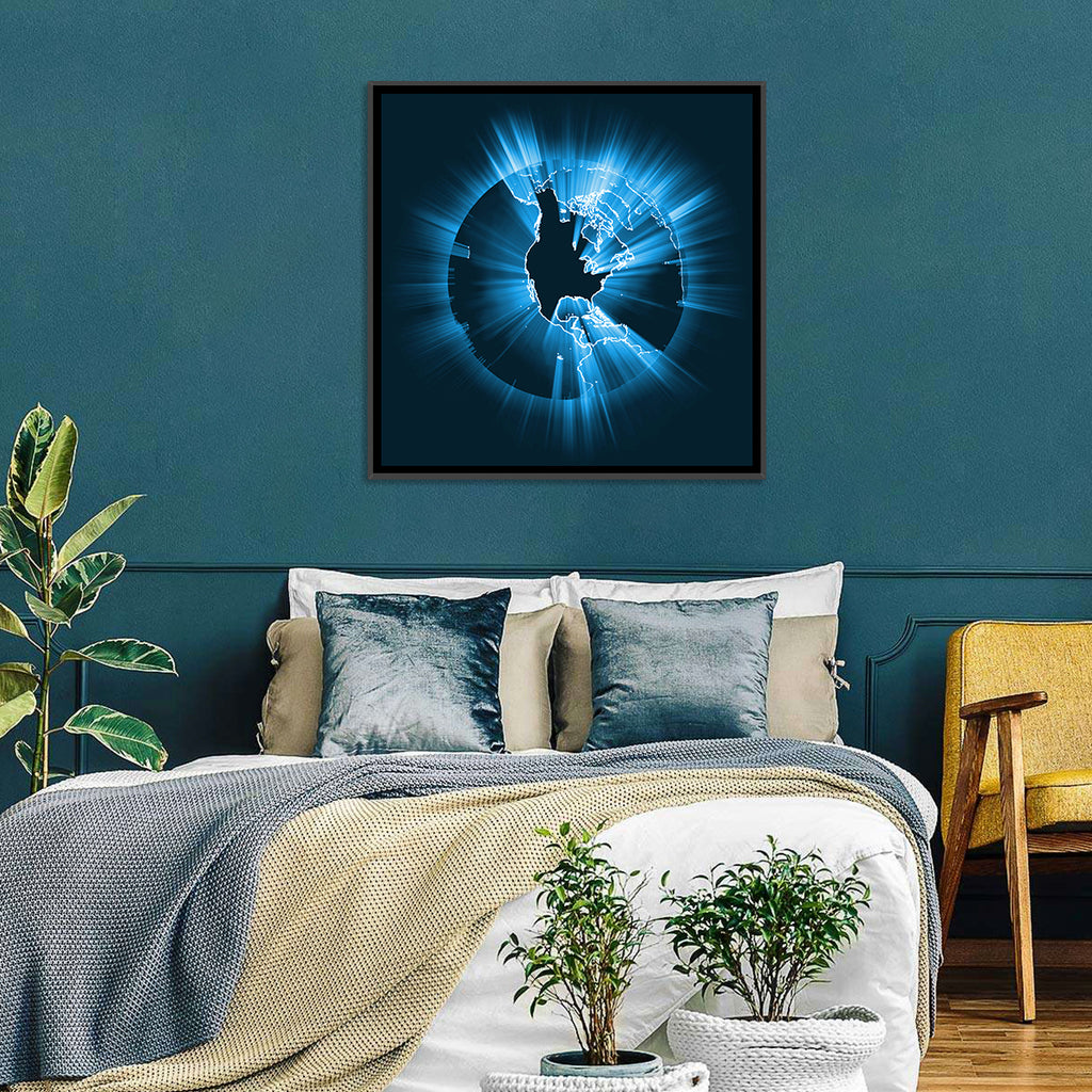 Glowing North America Globe Wall Art