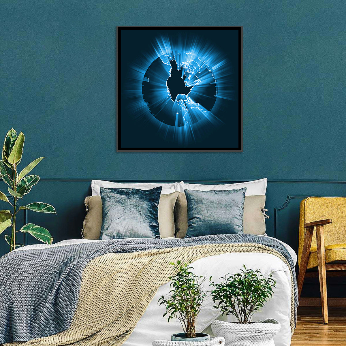 Glowing North America Globe Wall Art